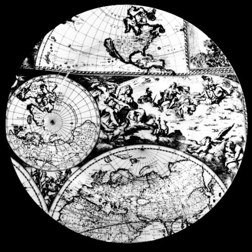 12 inch platter 17 century world map featuring zeus and cherubs europe africa and asia