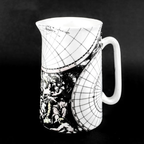 1 pint bone china jug 17 century world map neoclassical bucolic scene