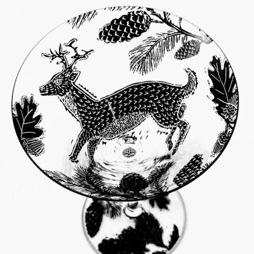 Martini Glass pine woodland scene with wild deer