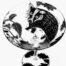 Martini glass with woodcut drawing of a british Badger and honeysuckle
