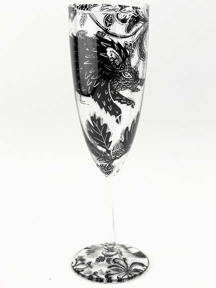 wild boar champagne flute woodland scene