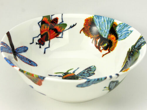 oatmealbone china bowl, hand decorated studio piece, big bug design