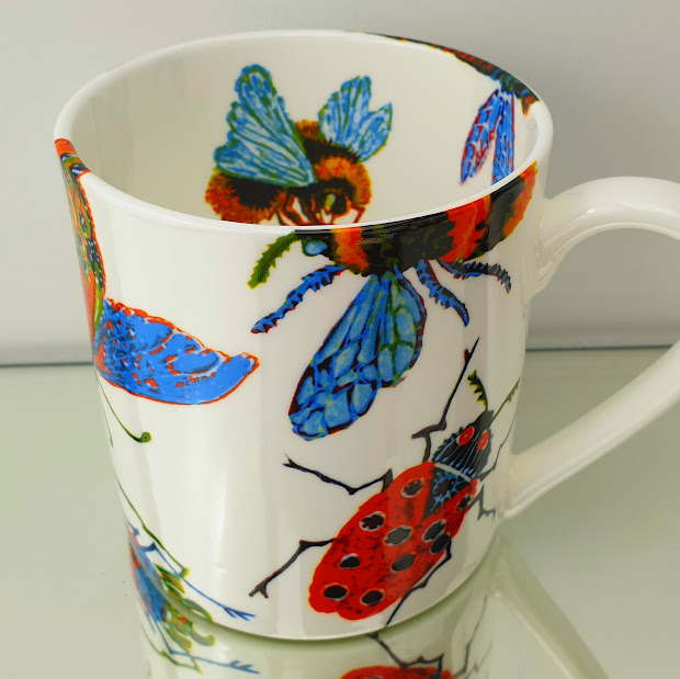 one pint bone china mug with big insects