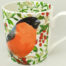 Bone china mug Christmas bulfinch with mistletoe