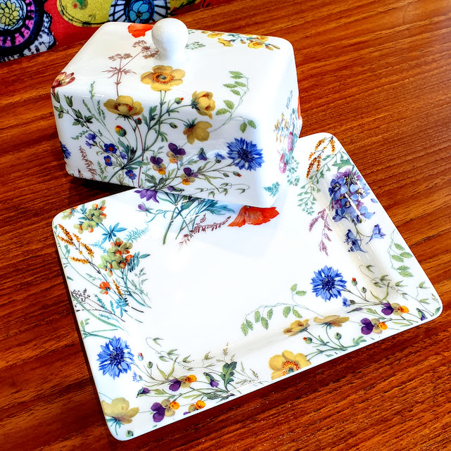 Ceramic butter dish meadow flowers design