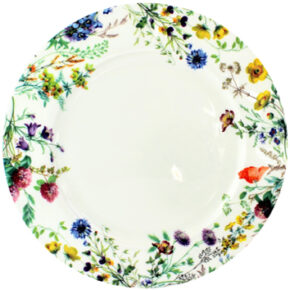 12 inch platter, english field flowers, clover and buttercup