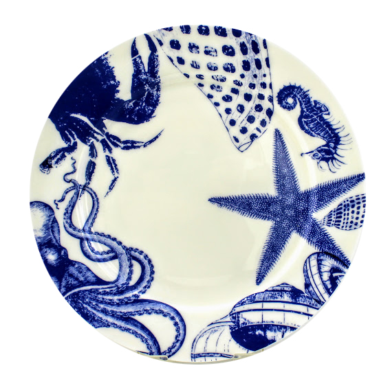 bone china side plate with blue starfish
