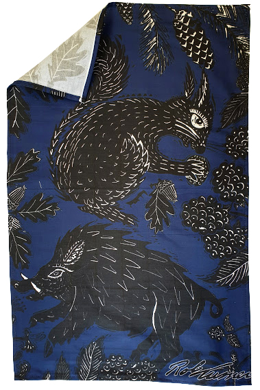 wild wood midnight blue Tea Towel Squirrel & Boar - Image 2