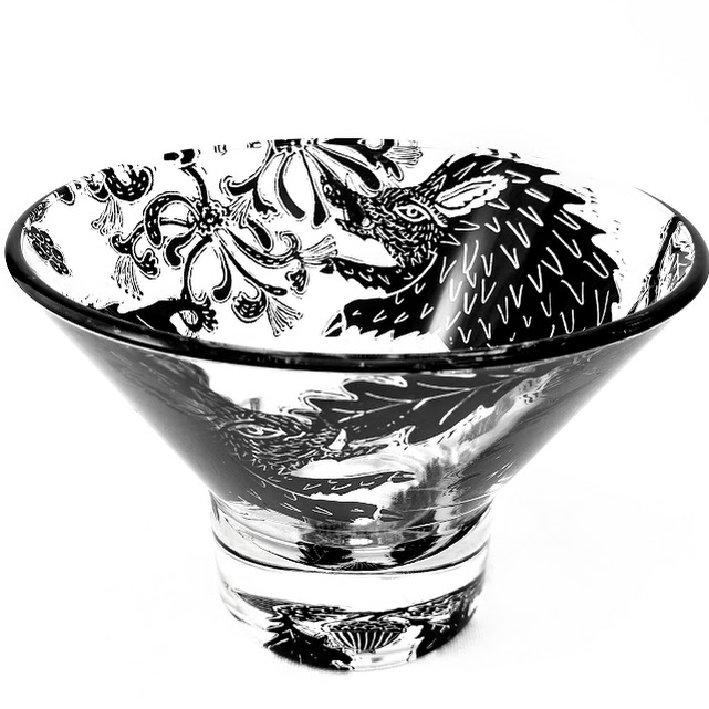 small glass bowl woodland scene with wild boar